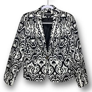 Jones New York Stretch Size 8 Black White Ikat Abstract Print Trendy Blazer $169